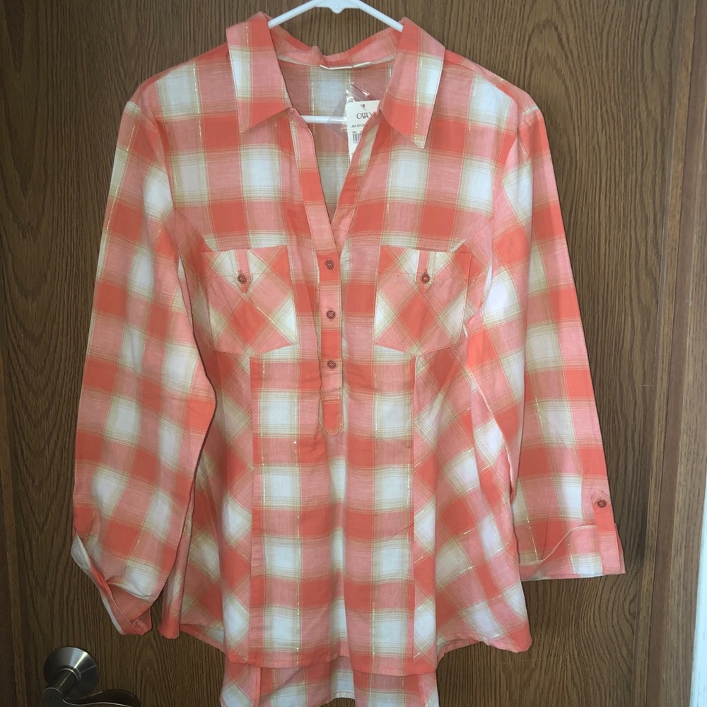 Cato Coral/White Button Down NWT